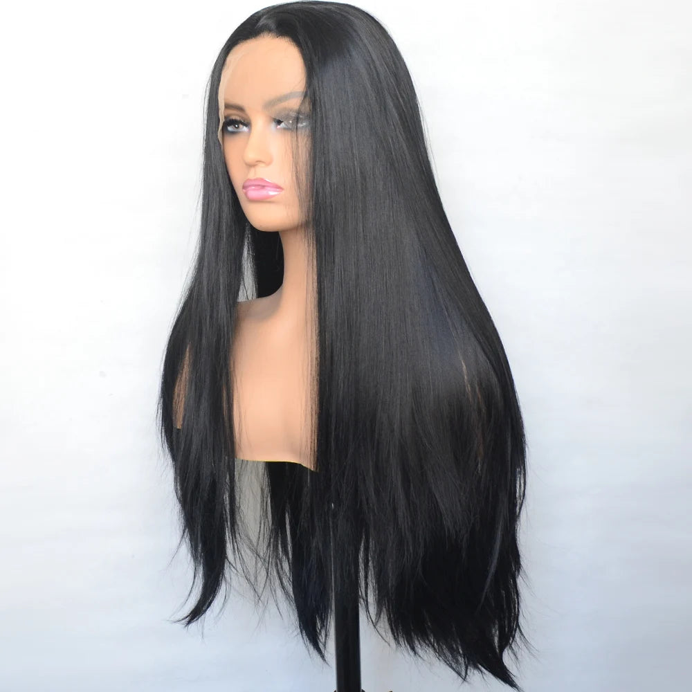 Voguebeauty Dark Brown Lace Front Wig 6# Silky Straight Synthetic Hair Natural Hairline for Women Cosplay Daily Wear