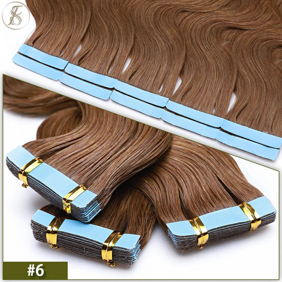 TESS 22Inch Wavy Tape In Human Hair Extensions 2.5g/pc Natural Hair Extension Double Sides Seamless Invisible Adhesive Skin Weft