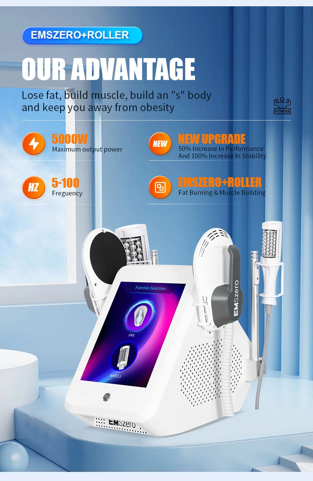 EMSzero Roller Body Sculpting Slimming Fat Burning Electromagnetic And Radio Frequency Gain Muscle Machine 15 Tesla 200HZ Salon