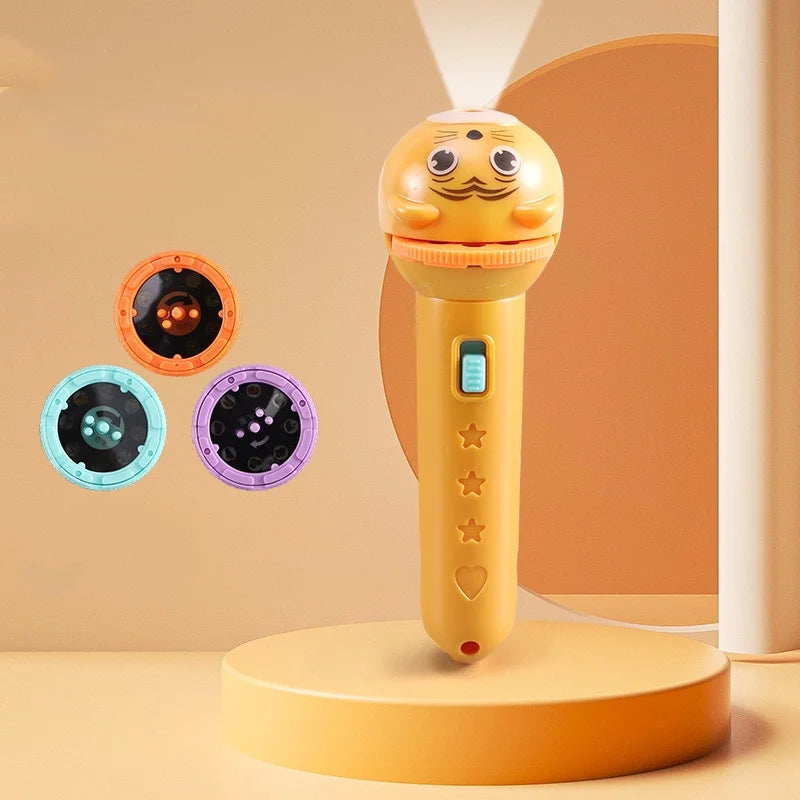 Children's cartoon animal pattern hand-held projection lamp, early education educational children's flashlight, safety material