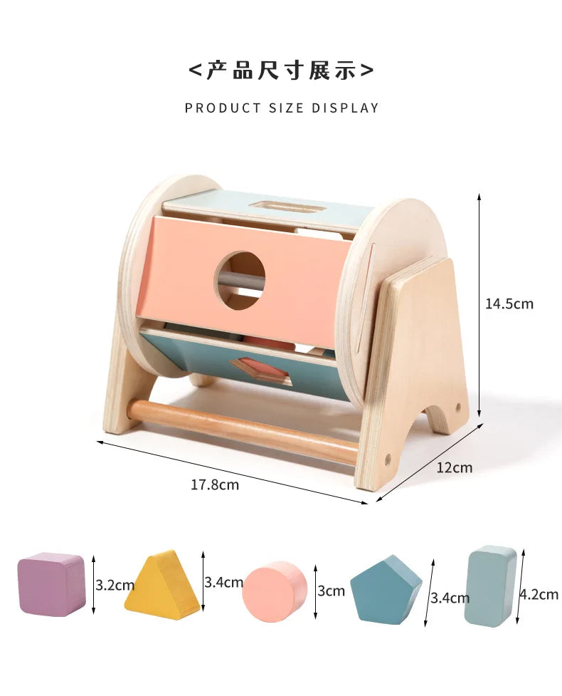 Montessori Infant Wooden Toys Color Spinning Coin Box Macaron Wooden Toys Permanent Box Round Rectangular Box Baby Toys