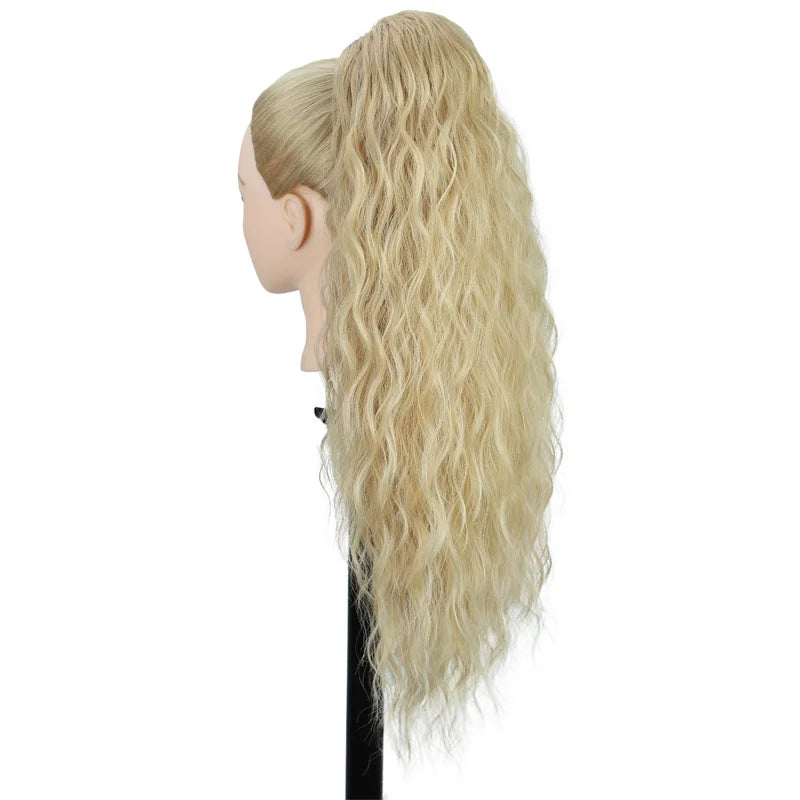 Long Curly Wavy Ponytail Hair Extension for Women Natural Synthetic Drawstring Ponytail Hairpieces Burgundy Blond Fake Pony Tail