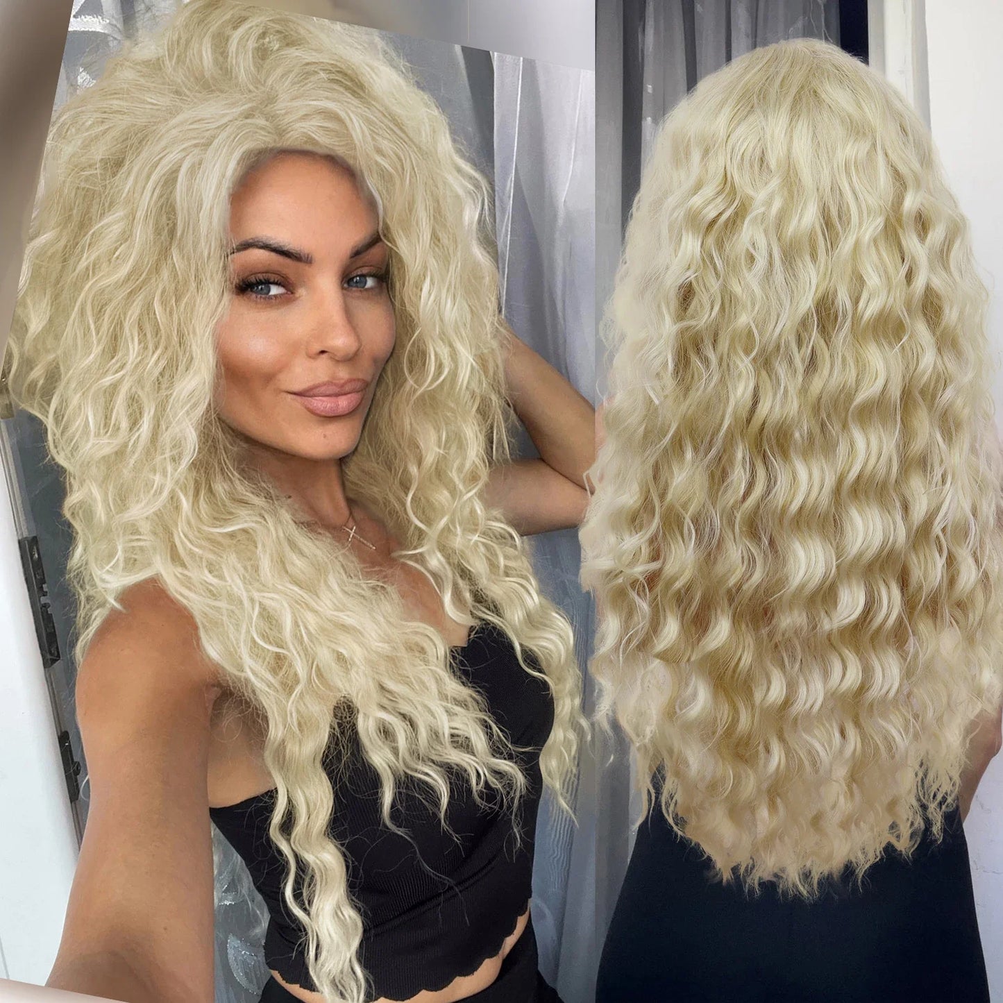 Ash Blonde Curly Wig Synthetic Long Curly Hair Wigs for Women Fluffy Hairstyle Wave Ombre Wig Costume Carnival Party Regular Wig