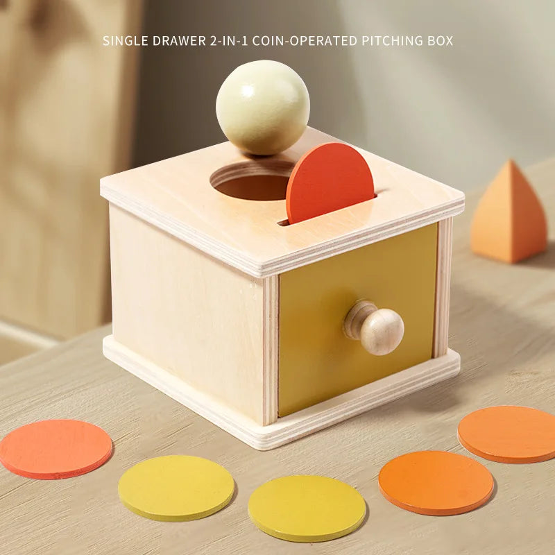 Montessori Infant Wooden Toys Color Spinning Coin Box Macaron Wooden Toys Permanent Box Round Rectangular Box Baby Toys