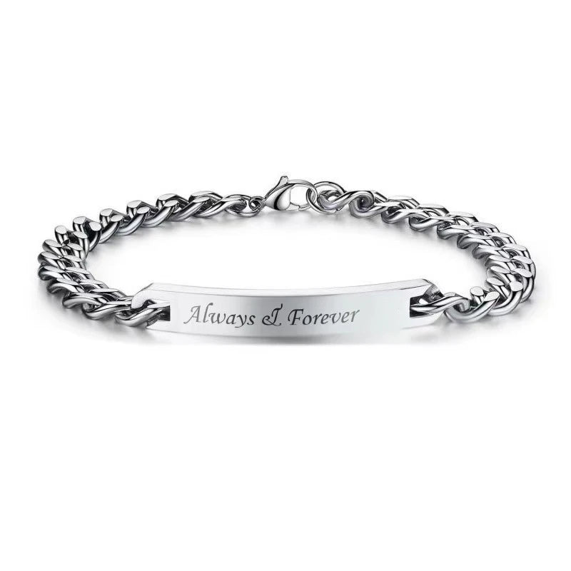 Couples Bracelet Engraved Always Forever Stainless Steel Lovers Bangles Valentines Day Gift for Wife Husband Boyfriend GF