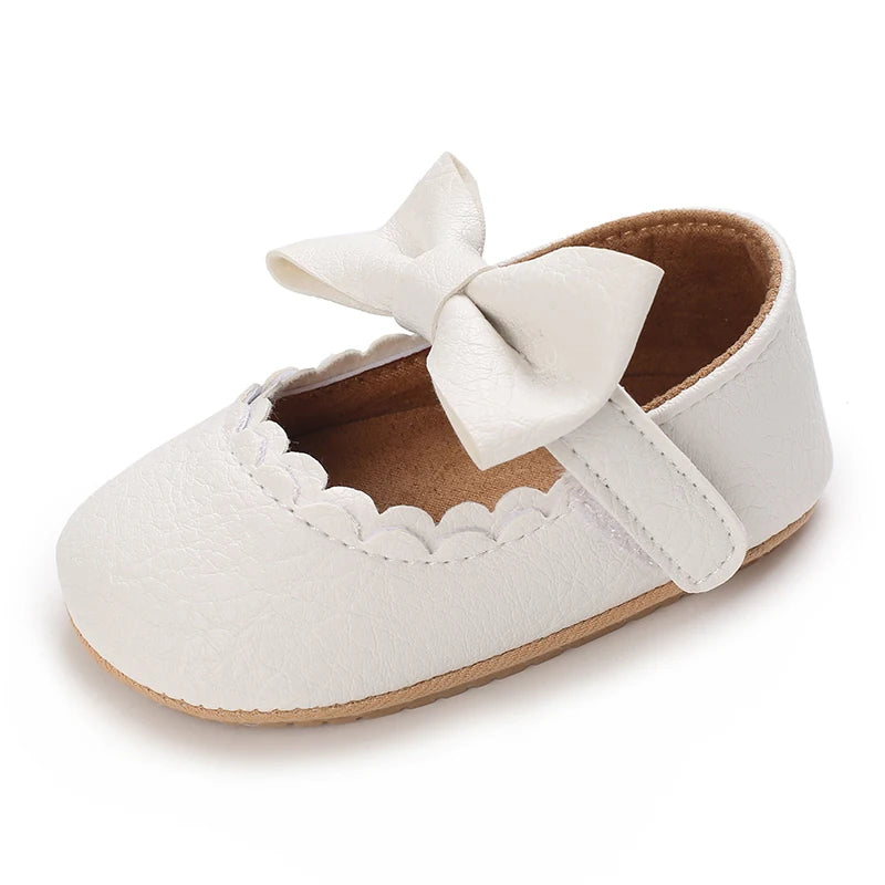 Girl Baby Soft Bottom Bow Princess Wedding Dress Mary Jane Flat Bottom Walking Shoes Newborn Lightweight Baby Sports Shoes