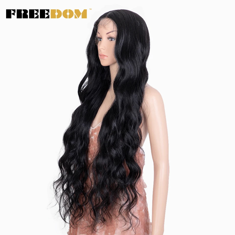 FREEDOM Synthetic Lace Front Wigs For Women 36" Long Body Wave Lace Wig Ombre Brown Blonde Highlight Cosplay Wigs Heat Resistant