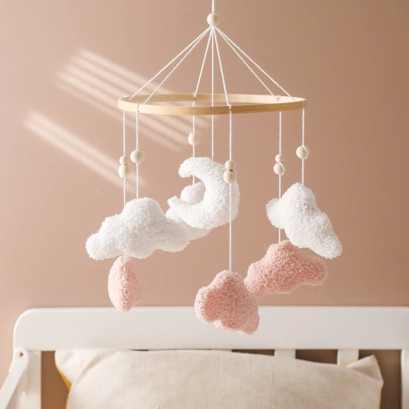 Wooden Crib Mobile Baby Bed Bell Rattle Toy Soft Felt Cartoon Bear Mobile Hanging Newborn Music Box Bed Bell Hanging Bracket Toy