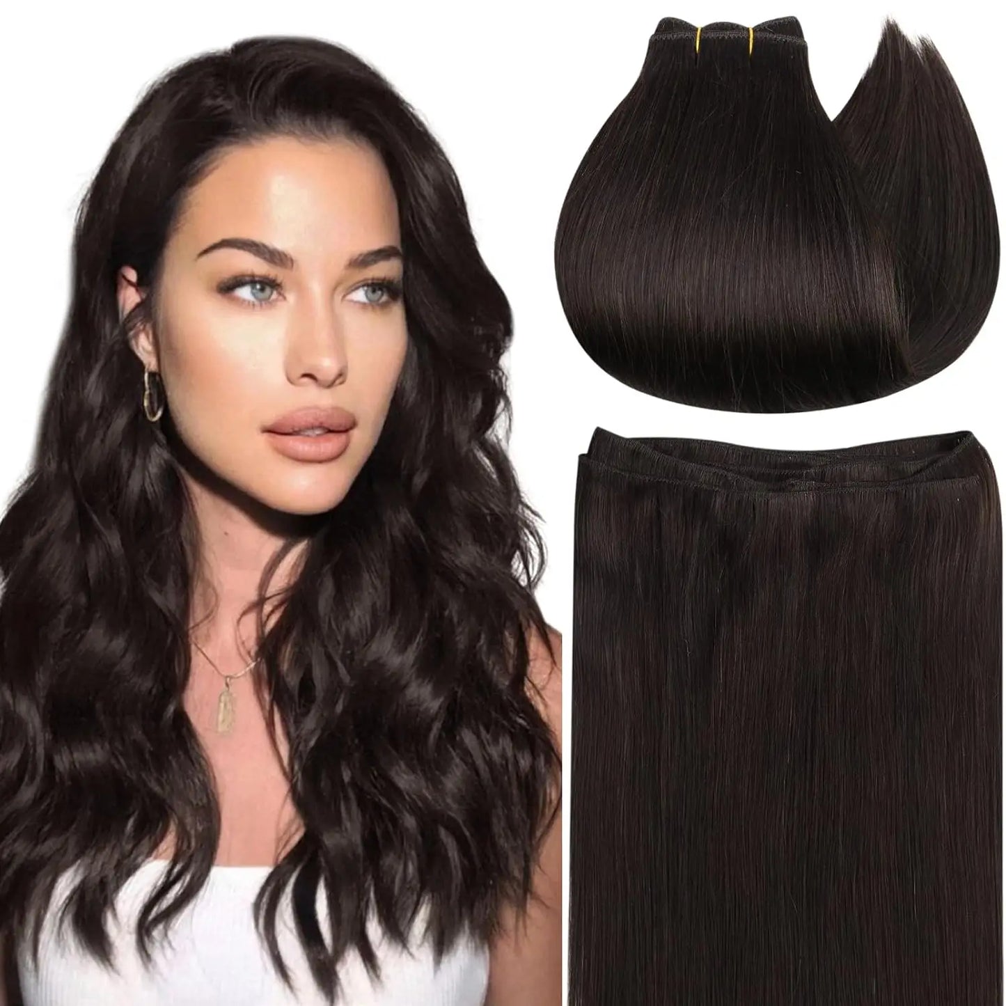 Ugeat Sew in Hair Extensions Human Hair Soft Natural Dark Root  Hair Bundles for Women Hair Weaves 100G Remy Human Hair