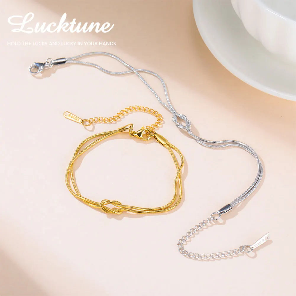 Lucktune Wholesale Love Knot Snake Chain Necklace for Women Man Stainless Steel Wedding Charm Valentine’s Day Gift Jewelry New