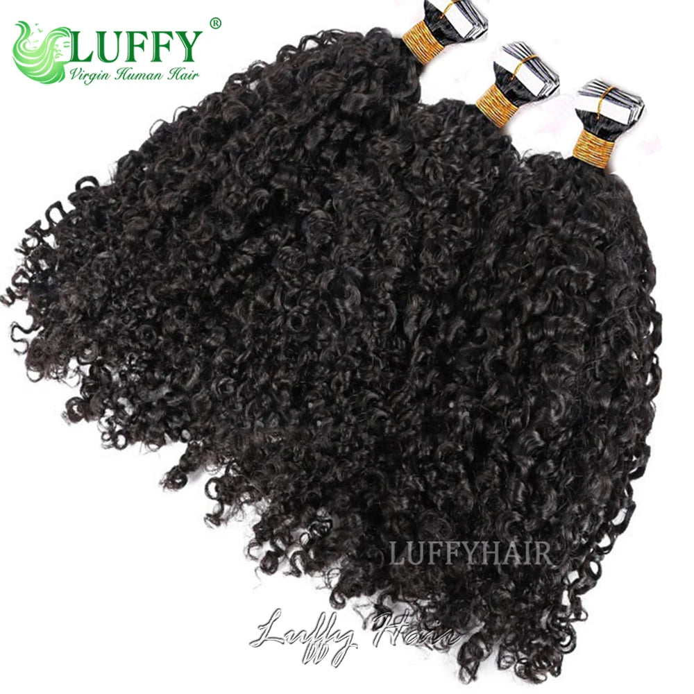 Curly Tape In Human Hair Extensions for Black Women Brazilian Hair Curly Skin Weft Adhesive Invisible Tape in Hair 40Pcs/Pack