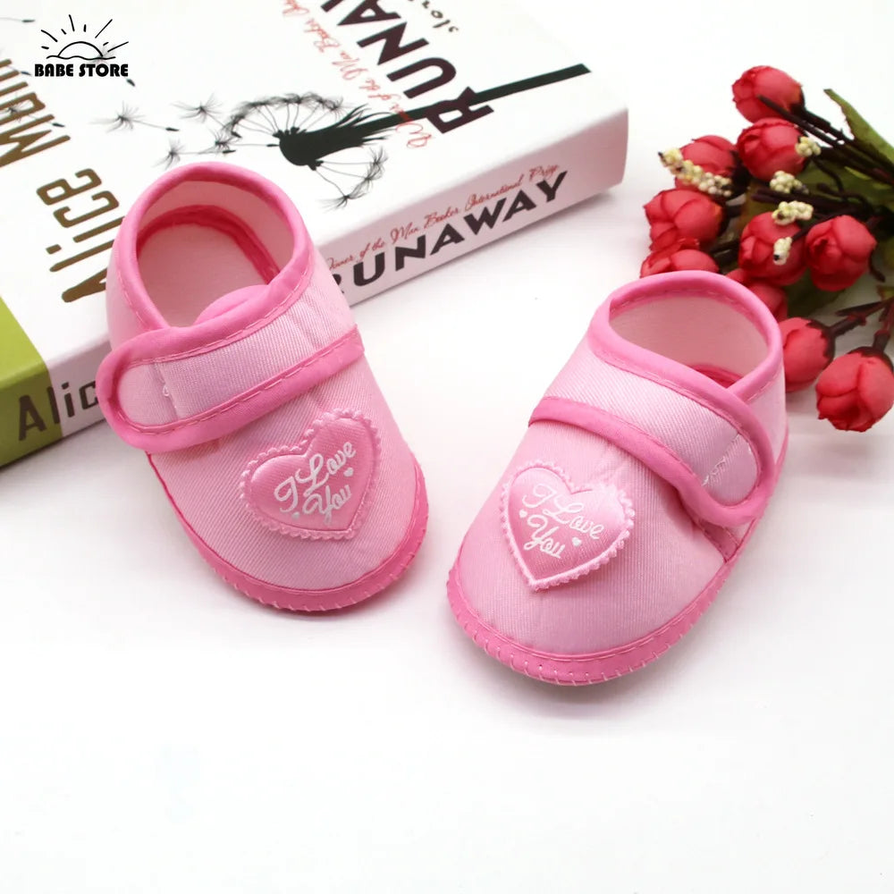 1 Pair Spring Autumn Baby First Walkers Infant Baby Girls Boys Anti-Slip Shoes Heart-shaped Newborn Slipper Shoes 0-18 Months