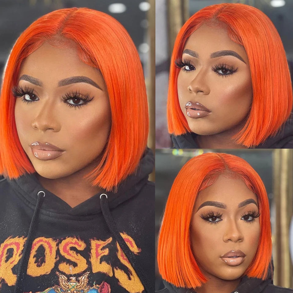 Ginger Short Bob Lace Front Wigs 100% Human Hair Wigs Bob Lace Wigs For Women Blonde Orange Straight Peruvian Hair Closure Wig