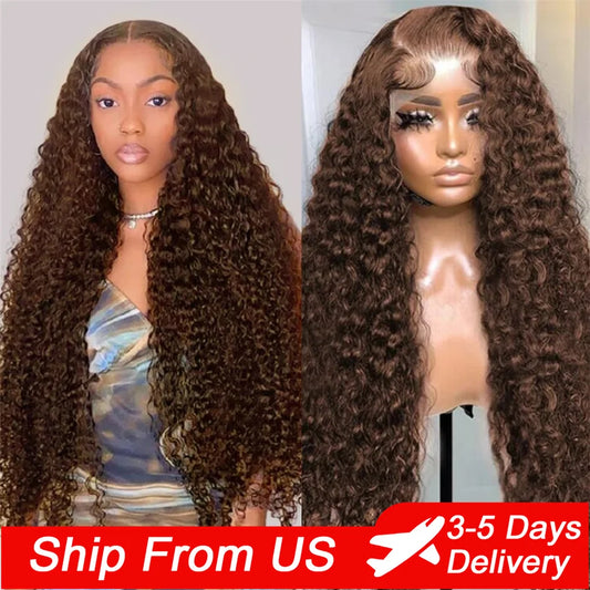 13x4 Chocolate Brown Hd Lace Front Wigs Brazilian 13x6 Lace Frontal Wig 100% Glueless Brown Curly Human Hair Wigs For Women Sale