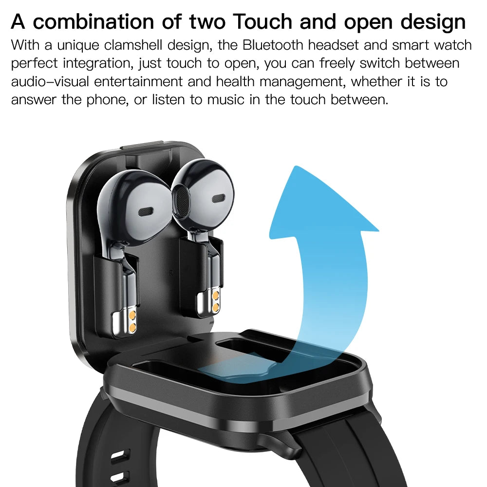 Smart Watch And TWS Earphones Upgraded 2-in-1 2.01inch Full Touch Screen Display, Message, Compatible With IPhone/Android Phones