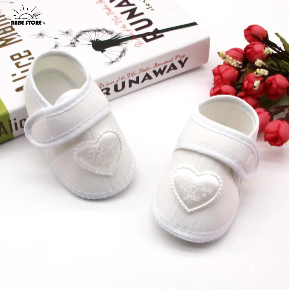 1 Pair Spring Autumn Baby First Walkers Infant Baby Girls Boys Anti-Slip Shoes Heart-shaped Newborn Slipper Shoes 0-18 Months