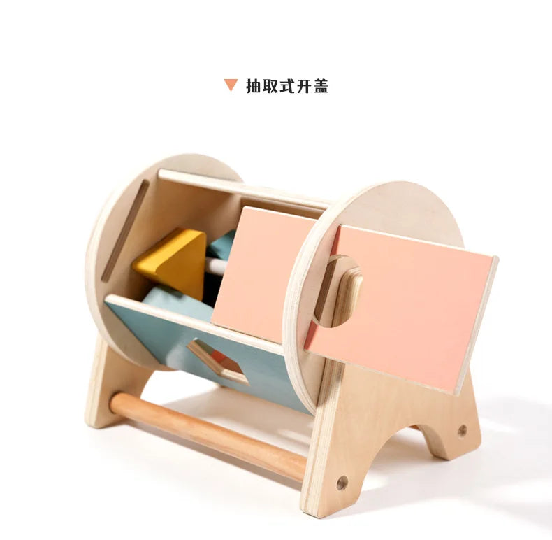 Montessori Infant Wooden Toys Color Spinning Coin Box Macaron Wooden Toys Permanent Box Round Rectangular Box Baby Toys