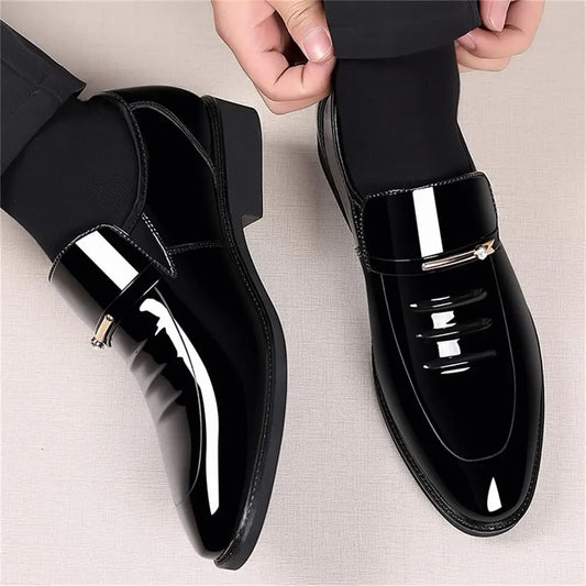 Mens Dress Shoes Formal Business Oxford High Gloss Patent Slip On Loafers Comfortable Casual Driving Boat Shoe For Men