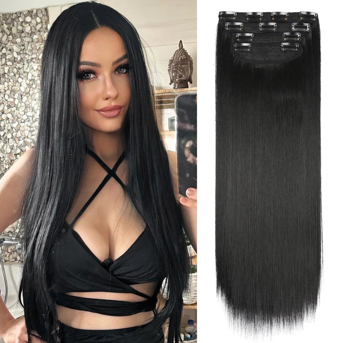 4Pcs/Set 20Inch Synthetic Hair Clip In Long Wavy Thick Hairpieces For Women Full Head Synthetic Hair Extensions Ombre Hairpieces