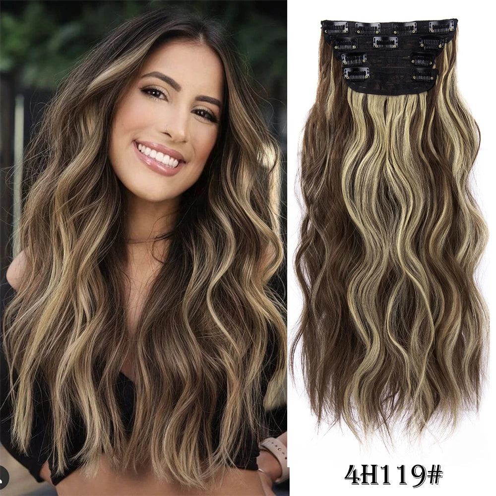 4Pcs/Set 20Inch Synthetic Hair Clip In Long Wavy Thick Hairpieces For Women Full Head Synthetic Hair Extensions Ombre Hairpieces