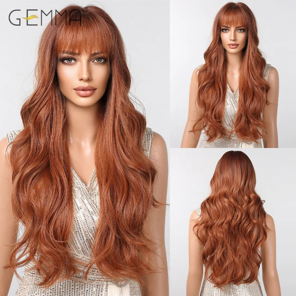 Long Wavy Light Ash Blonde Synthetic Wigs with Bangs for Women Natural Wave Cosplay Party Daily Use Hair Wigs Heat Resistant