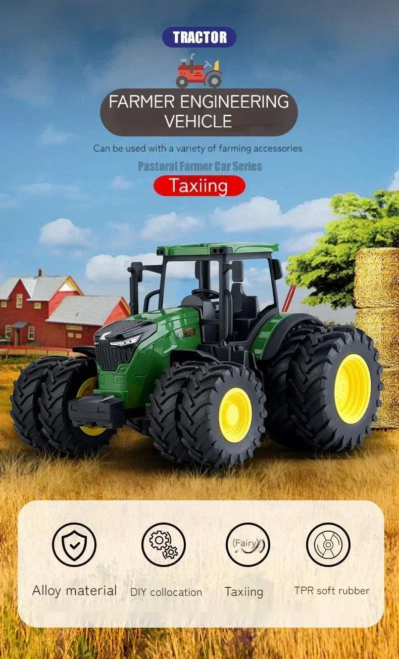 6601 Rc Car 1:24 Alloy Remote-Controlled Tractor Toy Headlights Simulation Electric Farm Truck Toy Set Kid Outdoor Surprise Toy