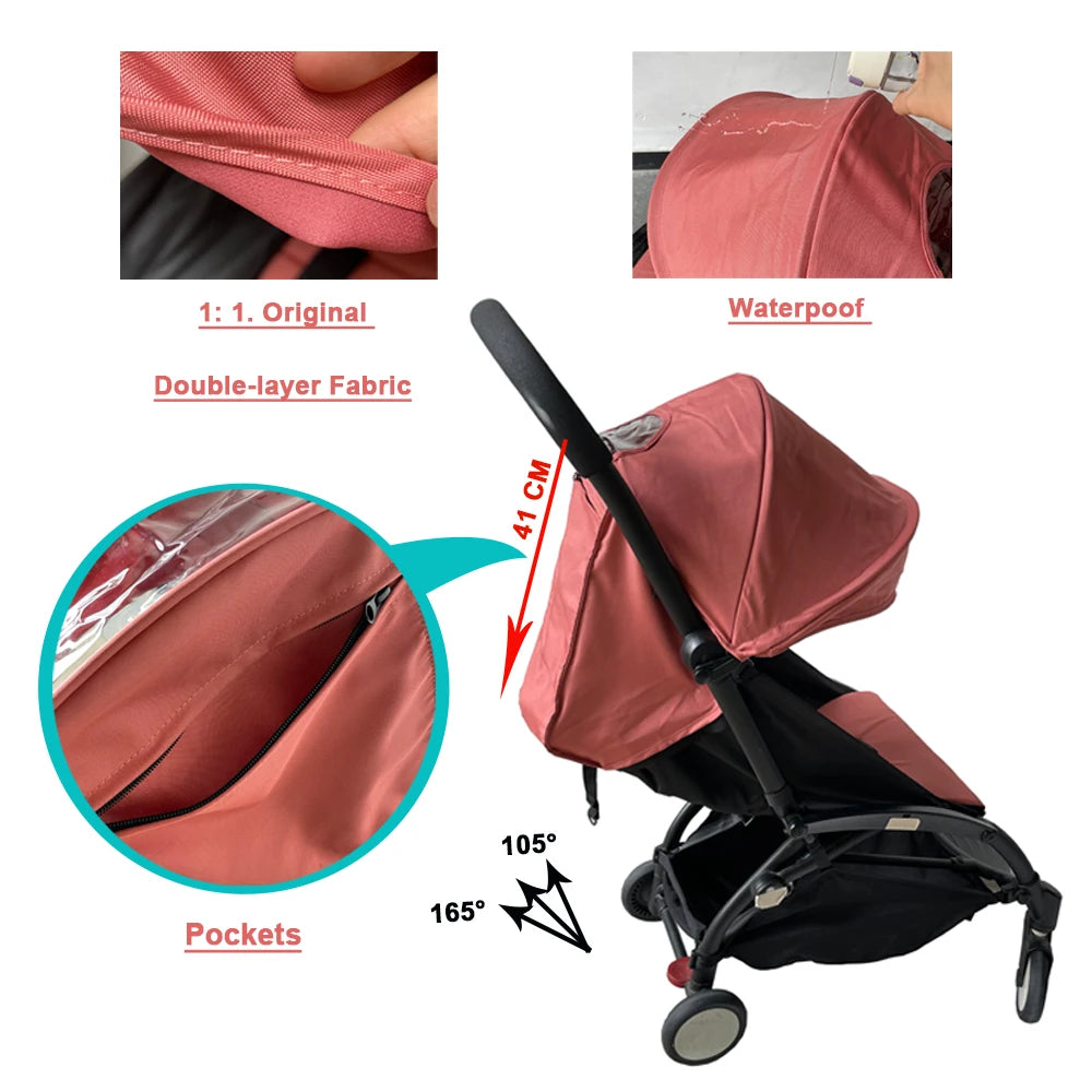 MomTan® 1:1 Ginger Pink Double-layer Waterproof Fabric Baby Stroller Replacement Set 165 ° Compatible with YOYO & YOYO2