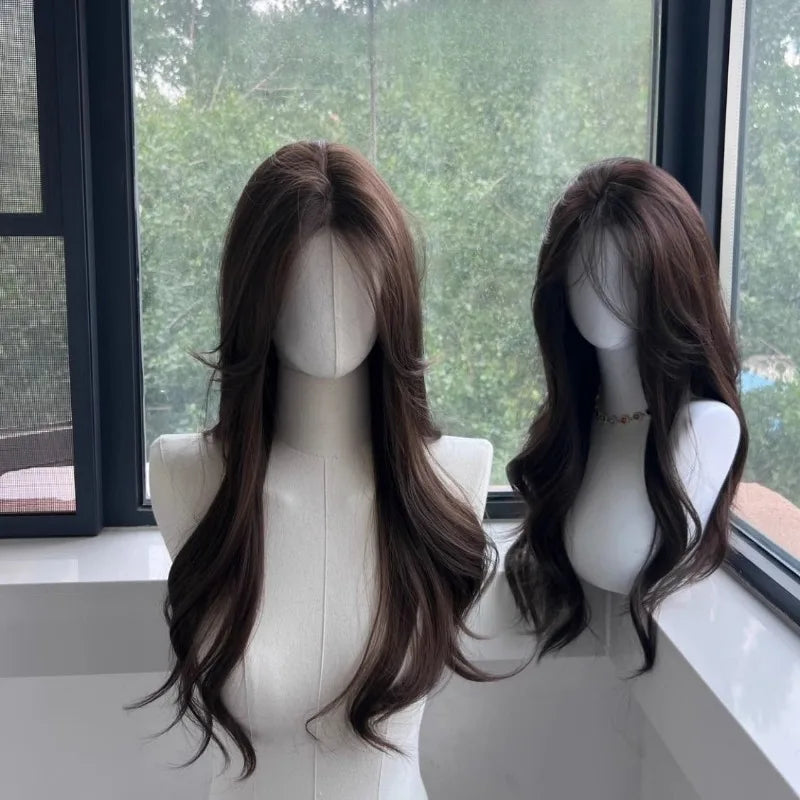 Long Wavy Brown wigs Lace front Wigs for Women Middle Part Hairline Natural Daily Party Wear Full Wigs Daily Synthetic Wig