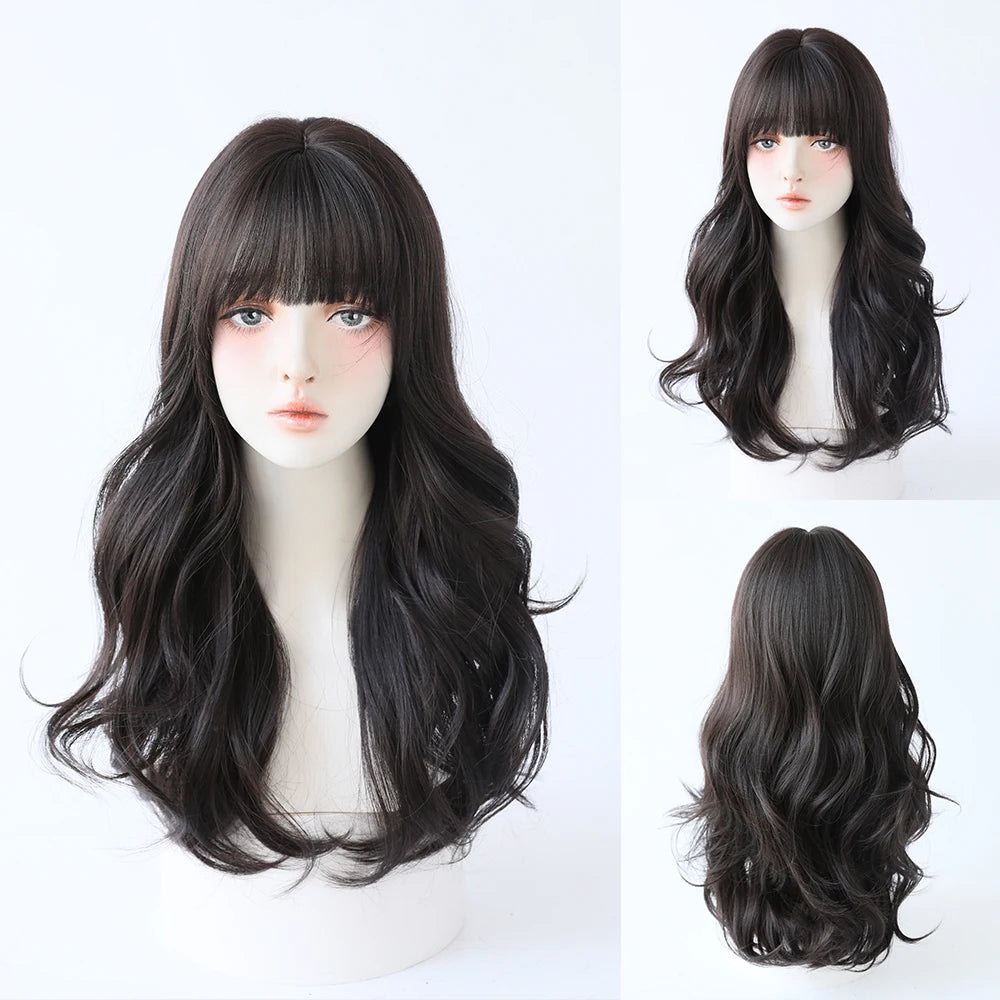 Dense Long Wave Wig Women Wig with Bangs Blonde Cospaly Lolita Daily Party Synthetic Wigs Heat Resistant Fiber Natural Fake Hair