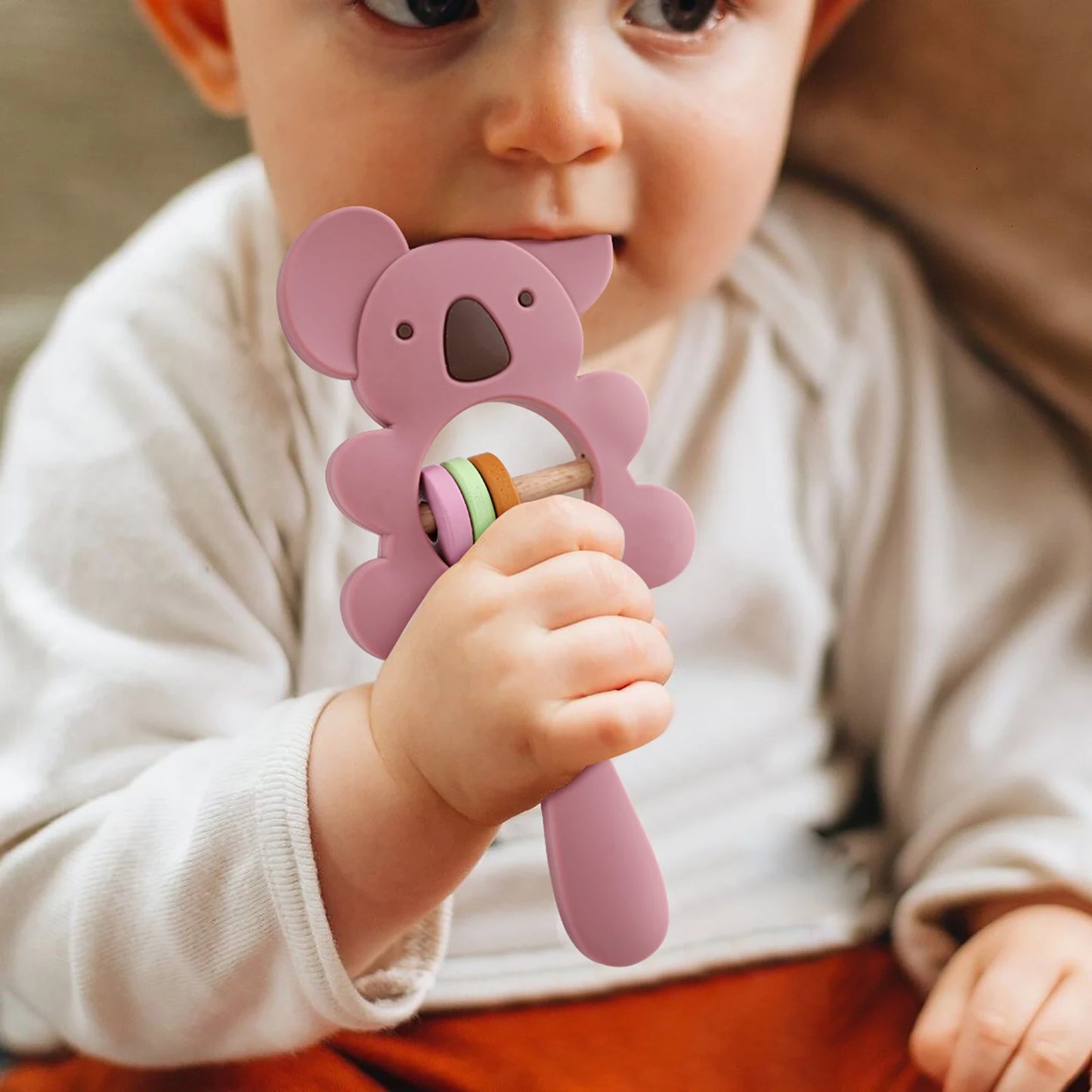 1PC Silicone Teether Koala Elephant Handbells Rattles BPA Free Rodents Teething Necklace Food Grade Infant Chewable Baby Toys