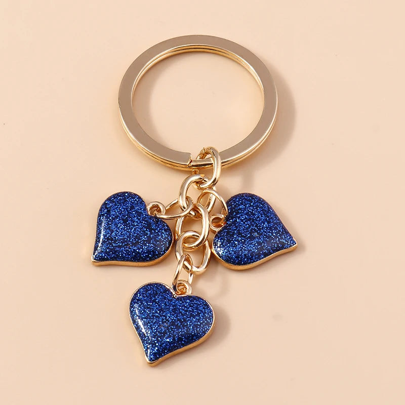 Lovely Colorful Heart Keychain Love Keyrings Valentine's Day Gift Key Chains for Women Girls Car Key Handbag Jewelry Accessories