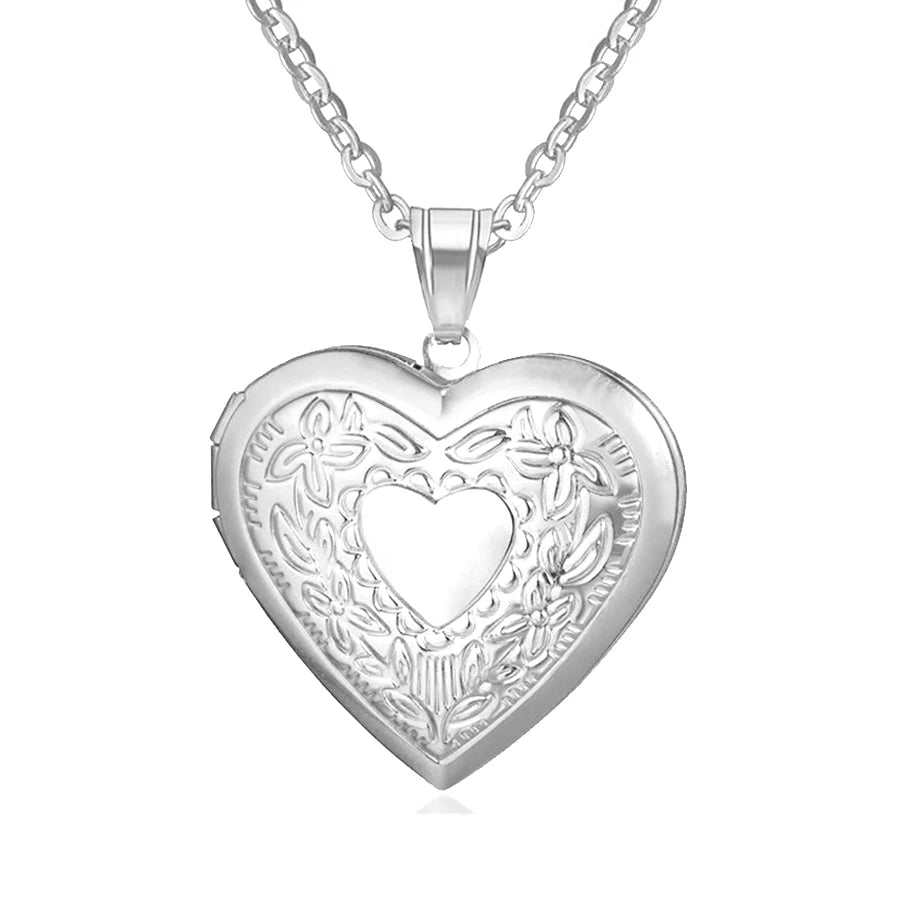 Heart Locket Pendants Necklaces For Women Gold Color Photo Frame Valentine Lovers Necklace 45/66cm Gift Jewelry