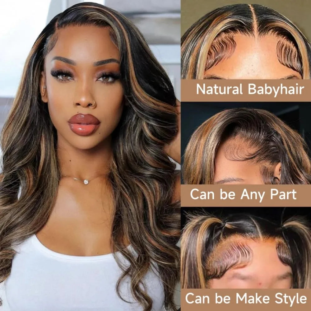 Ombre Lace Front Wig Human Hair 1B/30 Highlight Ombre Wig 13x4 13x6 HD Transparent Lace Front Wigs Human Hair Wigs For Women