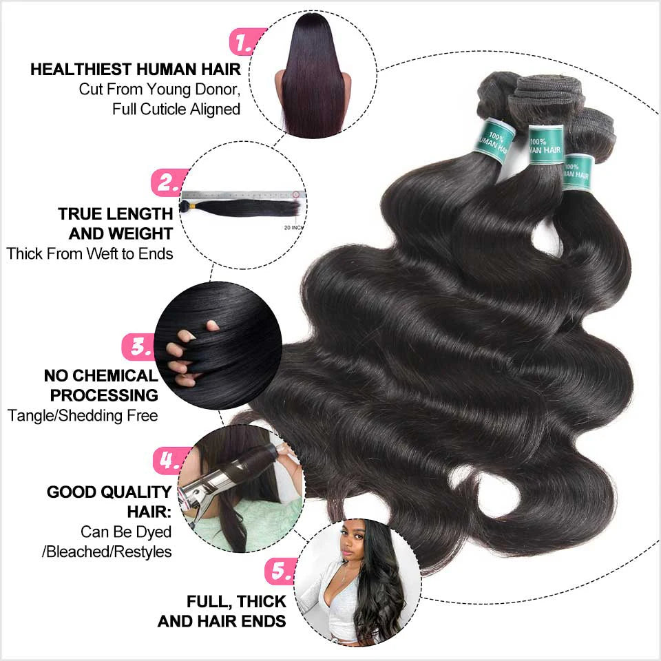 Ali Grace Hair Body Wave Bundles Human Hair 1/3/4 Pcs 100% Remy Human Hair Bundle Brazilian Hair 30inch Body Wave Hair Extension