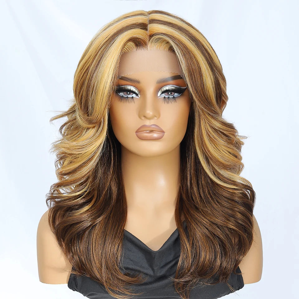 T- Part Layered Wigs With Bangs For Women 18 Inch Red Synthetic Lace Front Wig For Daily Use 13x5 Lace Wig Ombre Brown Afro Wigs