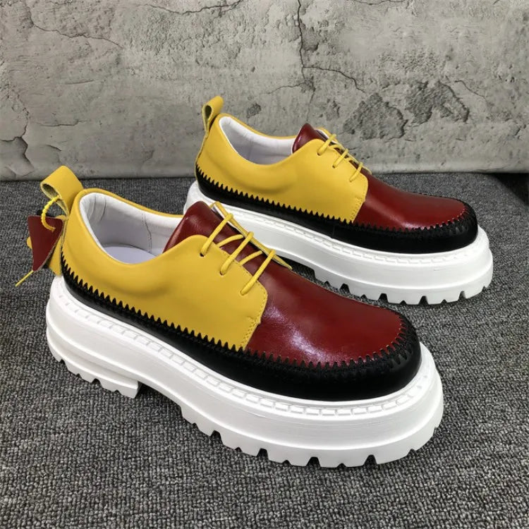 Autumn Fashion Men Mixed Colors High Quality Split Leather Work Shoes Designer Business Man Round Toe Thick Platform Dress Shoes