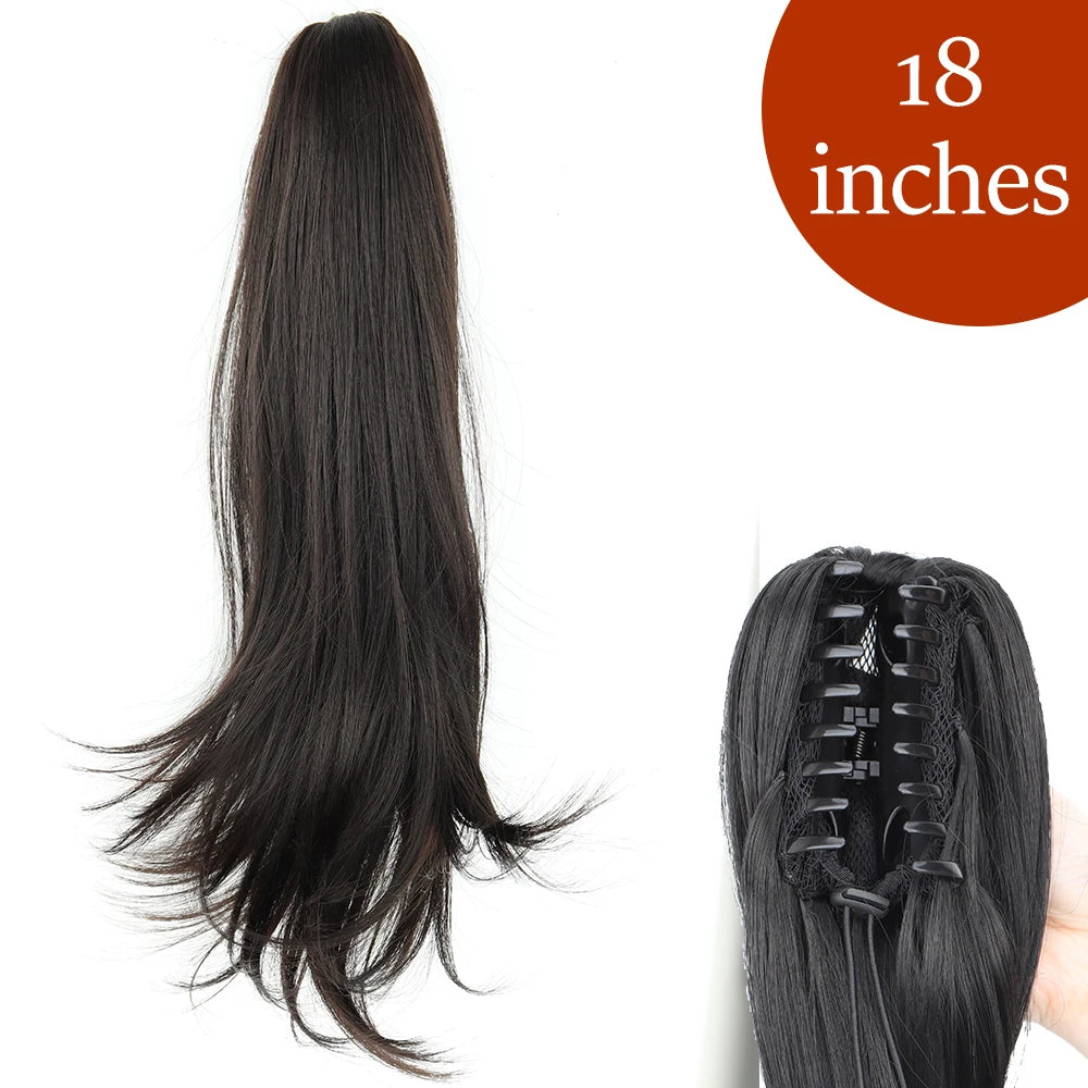 Synthetic Long Straight Claw Clip On Ponytail Hair Extensions 24Inch Heat Resistant Pony Tail Hair piece For Women Daily Party