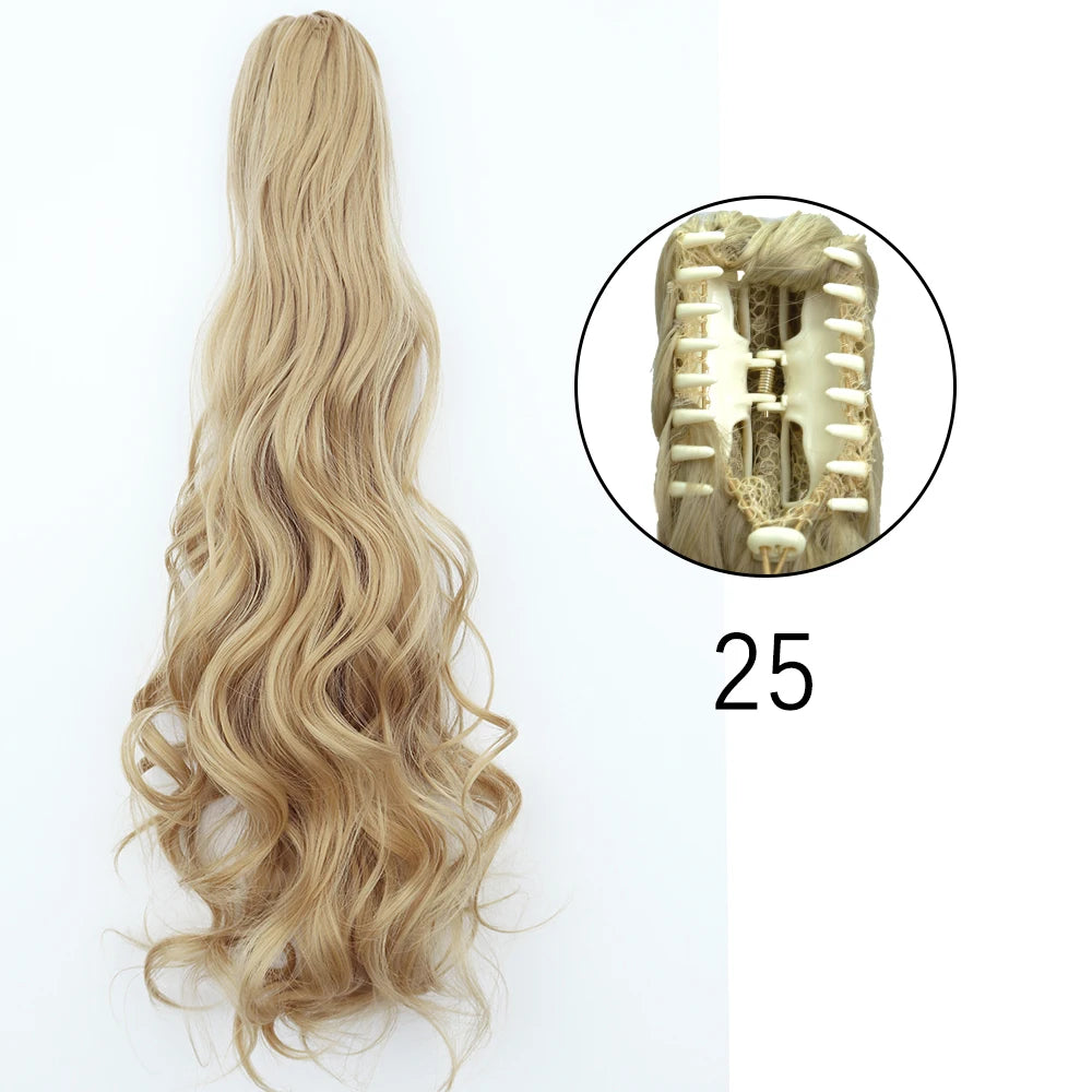 Synthetic Long Straight Claw Clip On Ponytail Hair Extensions 24Inch Heat Resistant Pony Tail Hair piece For Women Daily Party