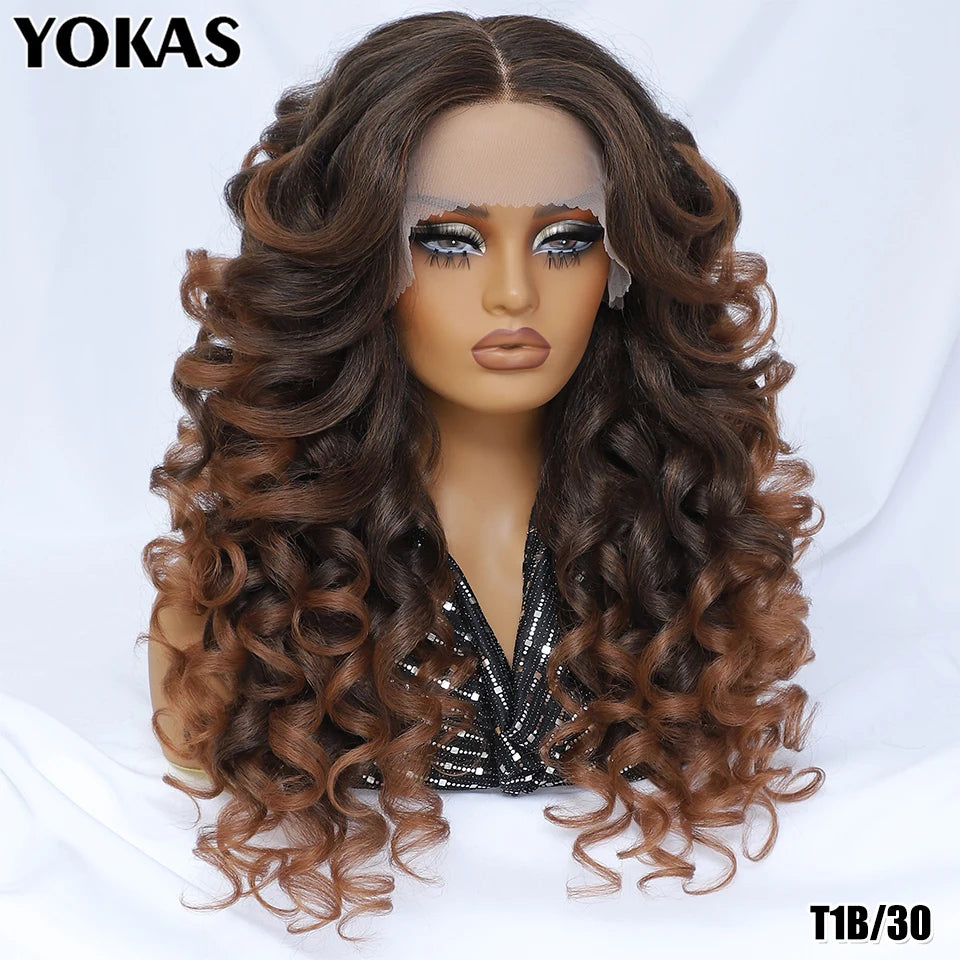 Latisha 24 Inch Synthetic Lace Front Wigs For Black Women With Hight Temperature Fiber Loose Curl Afro Lace Front Wig For Female