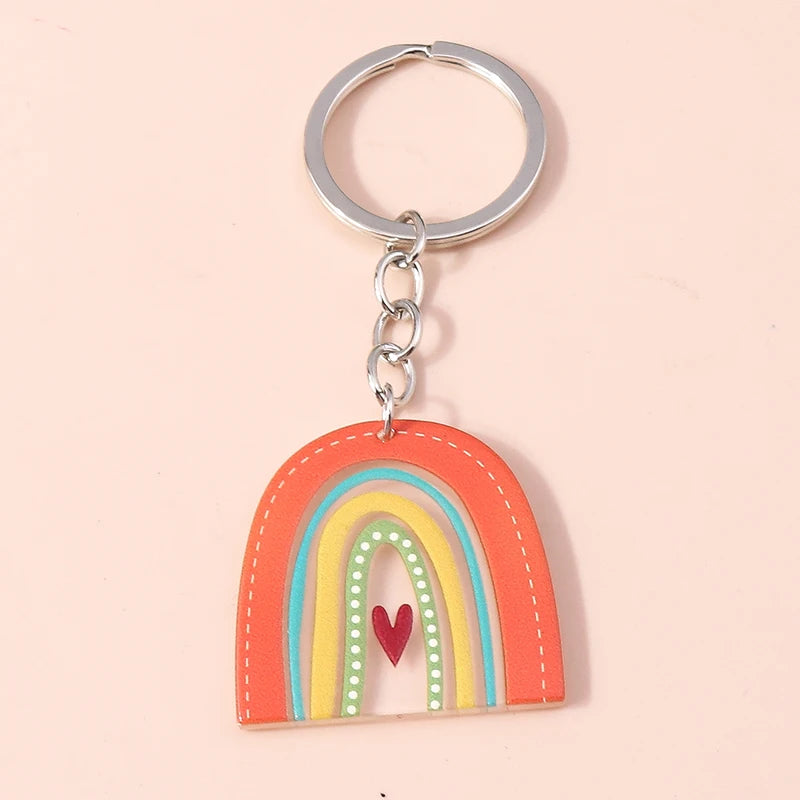 Lovely Colorful Heart Keychain Love Keyrings Valentine's Day Gift Key Chains for Women Girls Car Key Handbag Jewelry Accessories