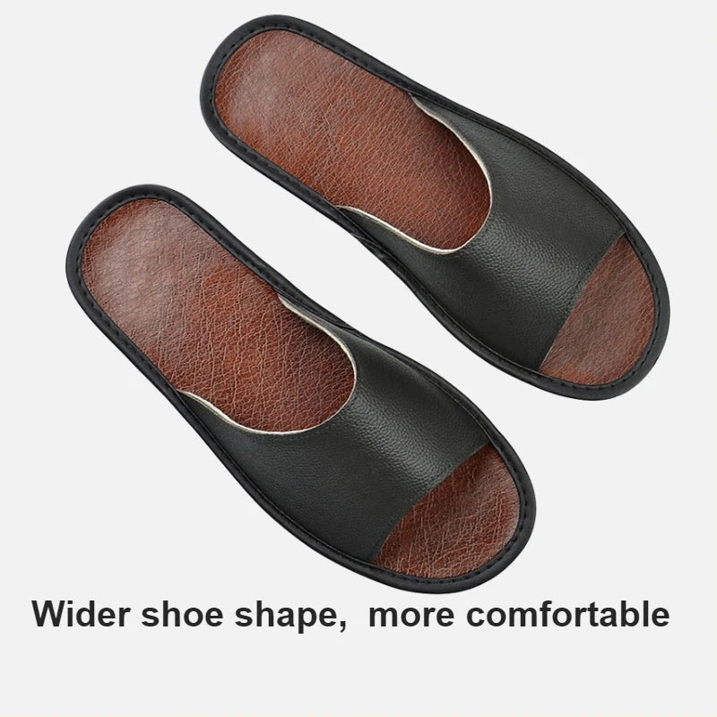 Big sizes Genuine Cow Leather Slippers Homes in indoor slipper summer open toe sandals men women elderly casual Slides shoes