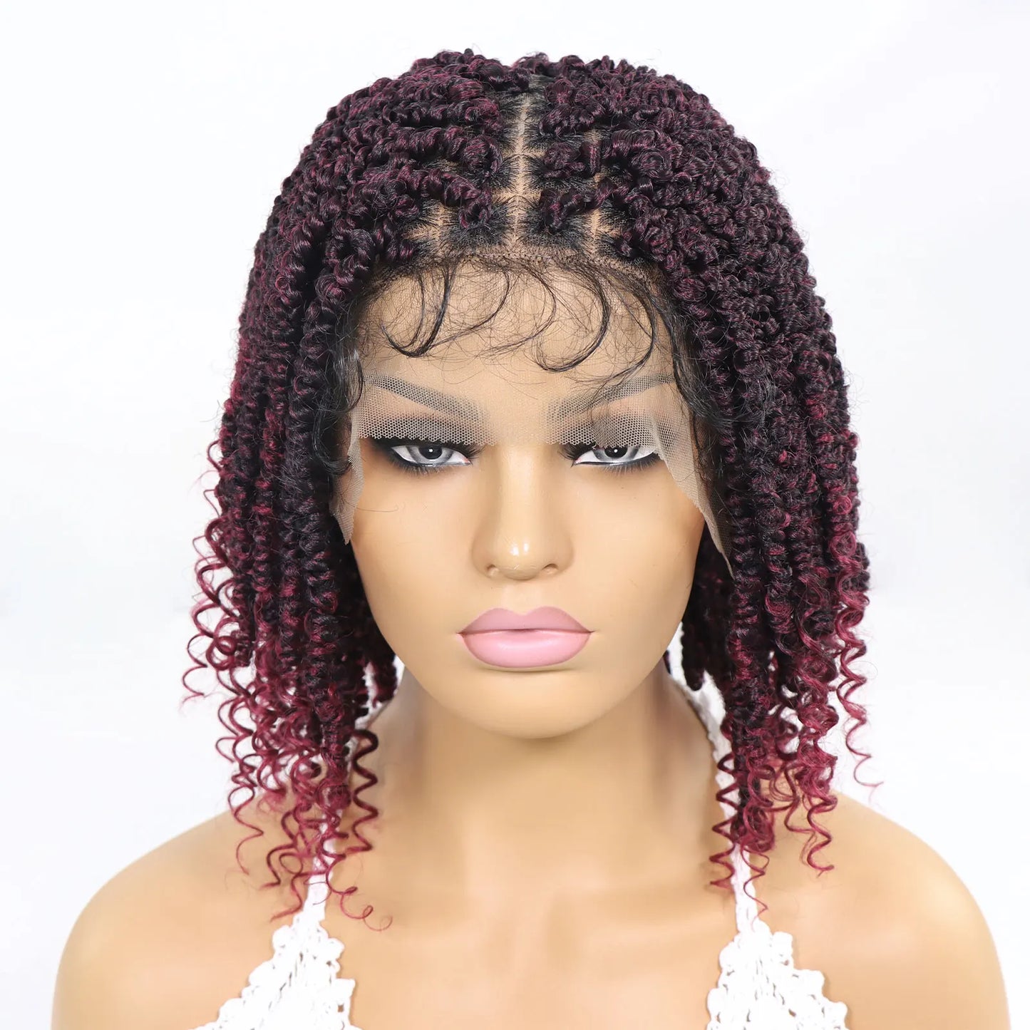 Short Passion Twist Braided Wigs Curly Ends Square Part Blonde Bob Braided Lace Front Wig For Women Synthetic 12Inch Braided Wig