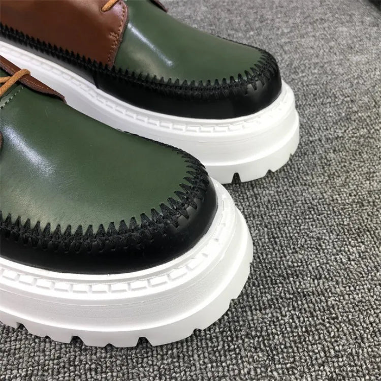 Autumn Fashion Men Mixed Colors High Quality Split Leather Work Shoes Designer Business Man Round Toe Thick Platform Dress Shoes