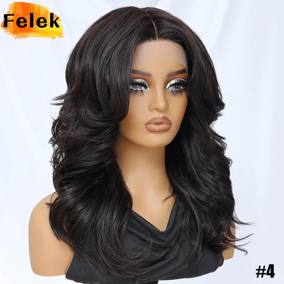 T- Part Layered Wigs With Bangs For Women 18 Inch Red Synthetic Lace Front Wig For Daily Use 13x5 Lace Wig Ombre Brown Afro Wigs