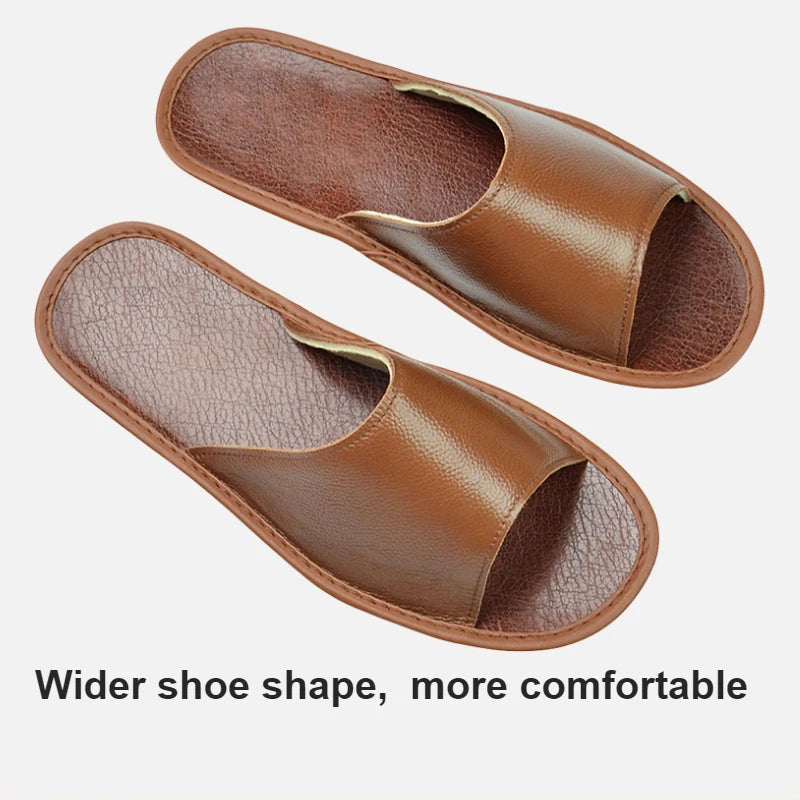 Big sizes Genuine Cow Leather Slippers Homes in indoor slipper summer open toe sandals men women elderly casual Slides shoes