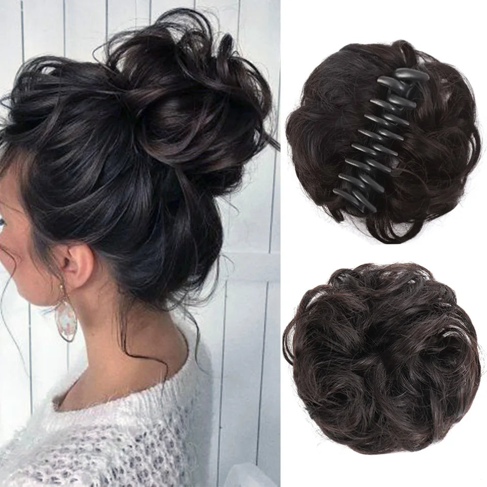 LUPU Synthetic Chignon Messy Bun Claw Clip in Hair Piece Wavy Curly Hair Bun Ponytail Extensions Scrunchie Hairpieces for Women