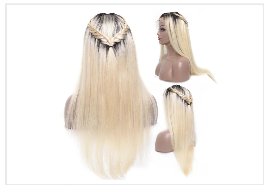 13x6 Transparent 1B 613 Lace Frontal Wigs 30 32 34 Inch Peruvian Remy Blonde Ombre Straight Lace Front Human Hair Wigs for Women