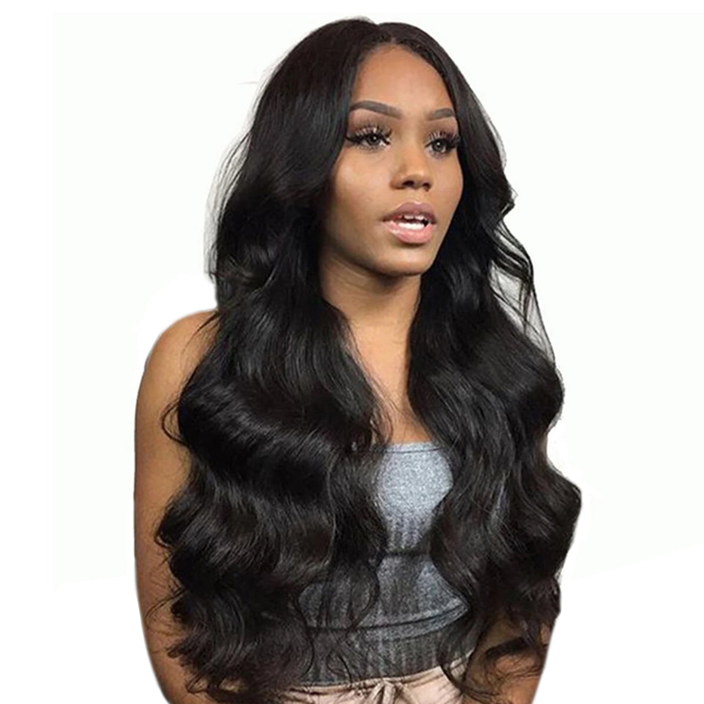 Lace Black Wavy Wig 26 Inch Front Synthetic Fiber High Temperature Silk Wig Middle Part Curls Naturally For Women Everyday