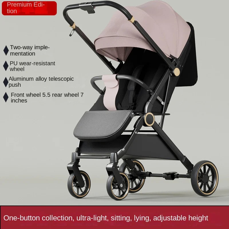 Two-way Baby Stroller can Sit or Lie Down Newborn Baby Stroller Simple Folding Ultra-lightweight Shock-absorbing Wheels