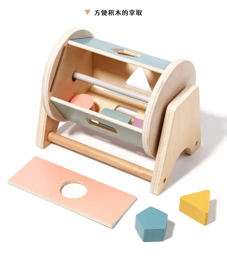 Montessori Infant Wooden Toys Color Spinning Coin Box Macaron Wooden Toys Permanent Box Round Rectangular Box Baby Toys